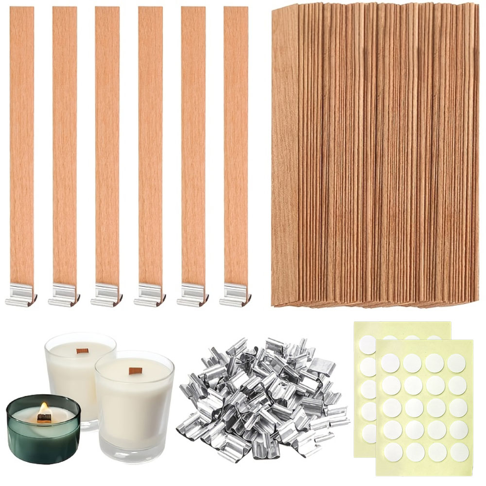 Candle Making Wicks - 100 Stück Holzdochte mit Basissatz für