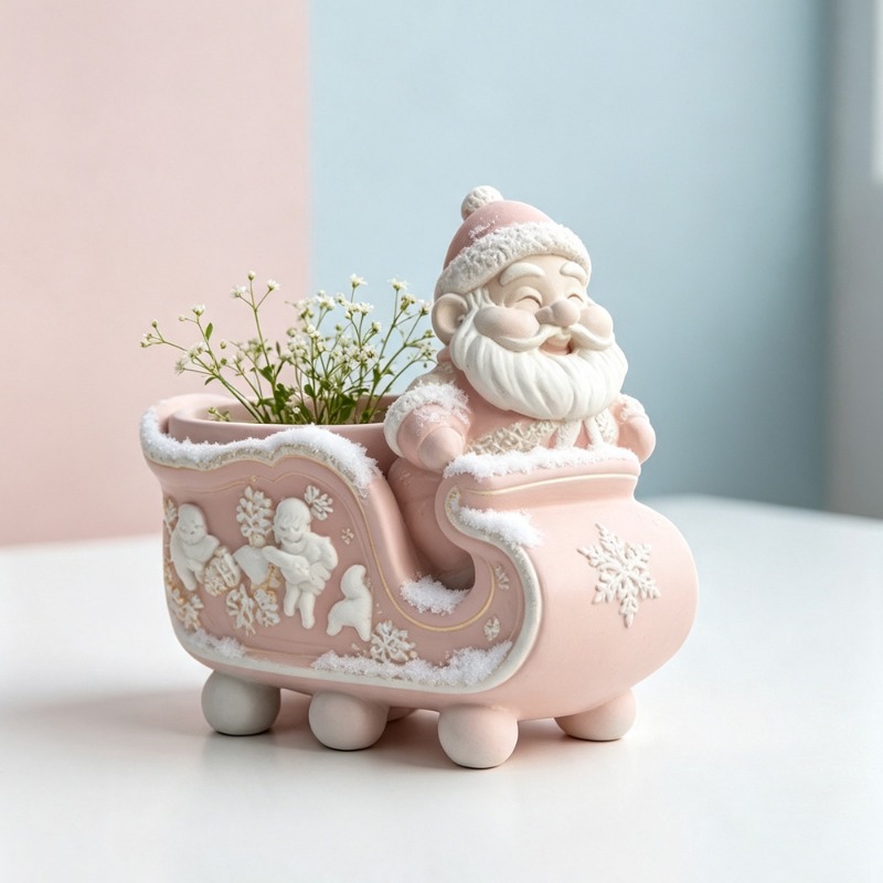 Candle Making Pot - Weihnachtsmann-Schlitten Silikonform DIY Gießform, Duftkerzenbehälter, Gips-Blumentopf,