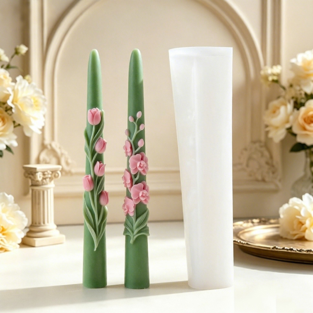 Candle Making Video - Lange Stabkerzen-Silikonform mit 3D-Prägung für Tulpen