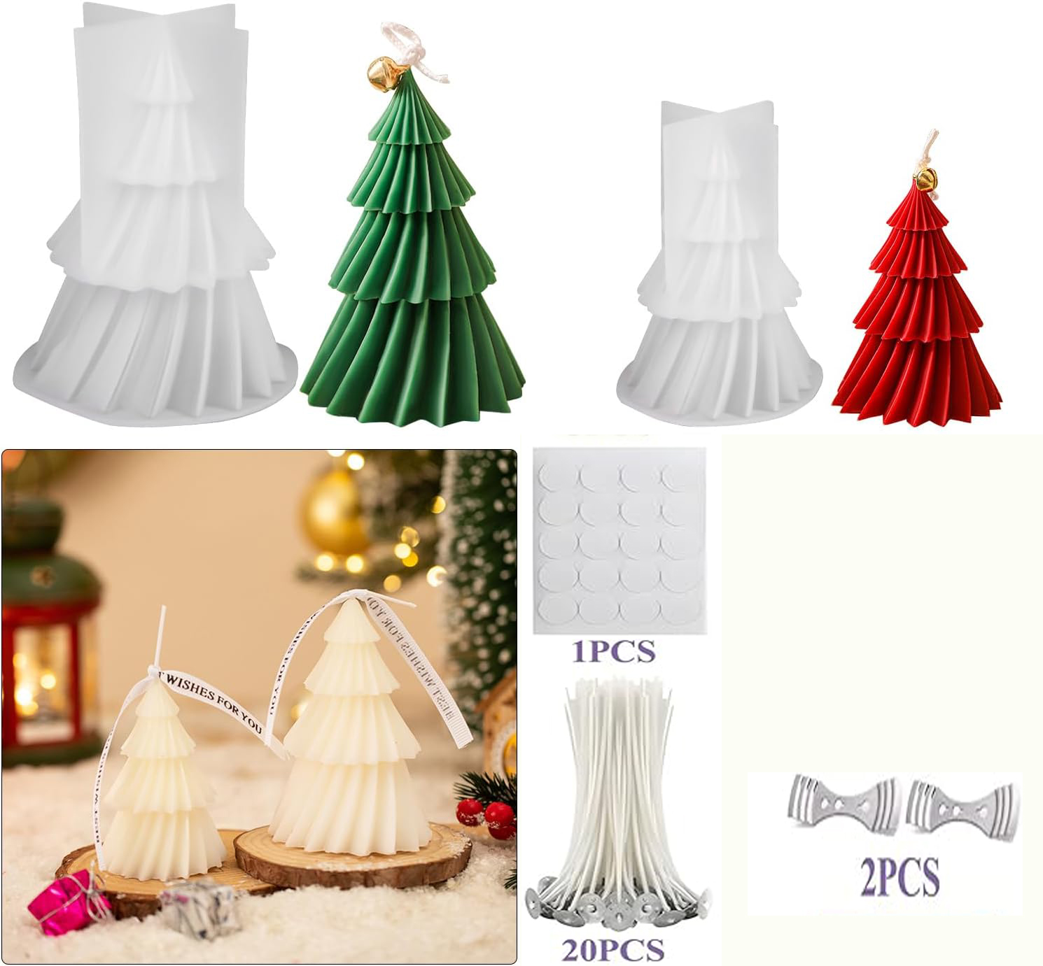 Candle Making Kit Xmas - Weihnachtsbaum Silikon-Kerzenform-Set DIY Epoxidharz-Kerzenherstellungs-Set mit 20