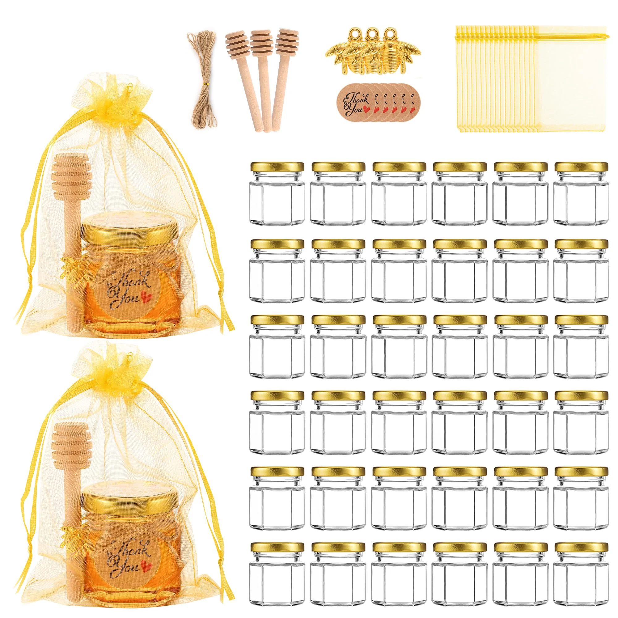 Candle Making Glass Jars - 1,5 Unzen Sechseckige Mini-Glas-Honiggläser mit Holzstab,