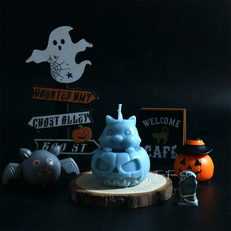 Candle Making Gel Wax - Niedliche Tier-Katzen-Gipskerzen-Harz-Sojawachs-Gießform 3D Totenkopf-Umhang-Katzen-Kerzen-Silikonform Halloween-Party-Deko-Geschenke