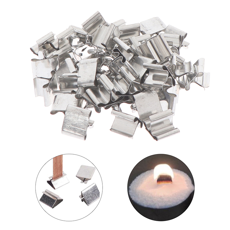 Candle Making Wicks - 50 Stück Holz-Kerzendochte mit Basis-Clips, Eisen-Kerzenhalter,